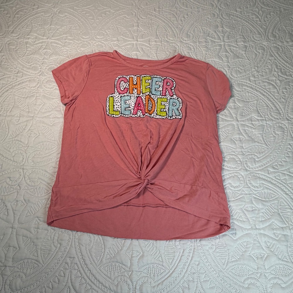Wonder Nation Girls Cheerleader Graphic Twist Front Tee Pink Size L 10-12 - Picture 2 of 4